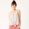 Women's Sonoma Goods For Life® Tie-Hem Squareneck Tank -Sonoma Style Hub 5510685 Pink Blue Multi Stripe