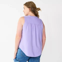 Plus Size Sonoma Goods For Life® Solid Ruffled Button-Front Tank -Sonoma Style Hub 5575169 ALT