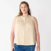 Plus Size Sonoma Goods For Life® Solid Ruffled Button-Front Tank -Sonoma Style Hub 5575169 Paradise Sand