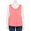 Plus Size Sonoma Goods For Life Button Front Utility Tank -Sonoma Style Hub 5584138 Melon Pink