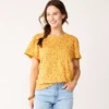 Women's Sonoma Goods For Life® Seamed Flutter Sleeve Top -Sonoma Style Hub 5611922 Gold Red Floral
