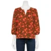 Petite Sonoma Goods For Life® Notchneck Sleeve Piecing Top -Sonoma Style Hub 5664273 Brown Coral Floral