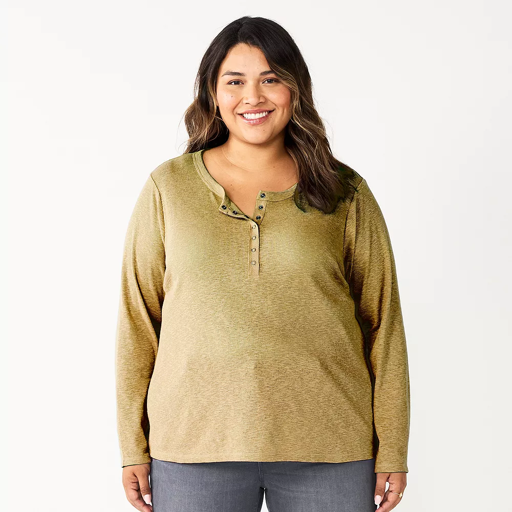 Plus Size Sonoma Goods For Life® Essential Long Sleeve Henley Top 3 Plus Size Sonoma Goods For Life® Essential Long Sleeve Henley Top
