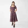 Women's Sonoma Goods For Life® Smocked Tiered Midi Dress -Sonoma Style Hub 5804206 Plum Floral