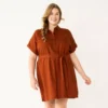 Plus Size Sonoma Goods For Life® Henley Shirt Dress -Sonoma Style Hub 5805994 Brown Chili