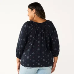Plus Size Sonoma Goods For Life® Three Quarter Sleeve Top -Sonoma Style Hub 5806763 ALT