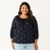 Plus Size Sonoma Goods For Life® Three Quarter Sleeve Top -Sonoma Style Hub 5806763 Black Floral
