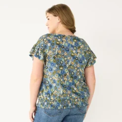 Plus Size Sonoma Goods For Life® Banded Bottom Ruffle Sleeve Top -Sonoma Style Hub 5819597 ALT