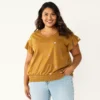 Plus Size Sonoma Goods For Life® Banded Bottom Ruffle Sleeve Top -Sonoma Style Hub 5819597 Yellow Floral
