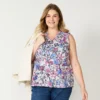Plus Size Sonoma Goods For Life® Y-Neck Ruffle Tank -Sonoma Style Hub 5831170 Gray Purple Floral