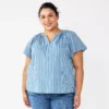 Plus Size Sonoma Goods For Life® Flutter Sleeve Y-Neck Top -Sonoma Style Hub 5929300 Blue Stripe