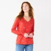 Petite Sonoma Goods For Life® Everyday Long Sleeve V-Neck Top -Sonoma Style Hub 6264436 Red Scatter Floral